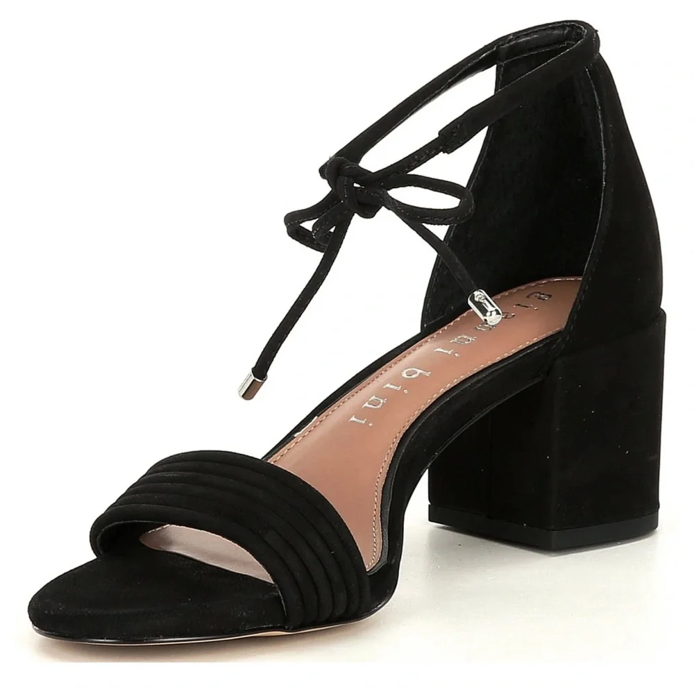 NEW Gianni Bini Rhiaann Suede Ankle Tie Block Heel Sandals in Black - Picture 2 of 3